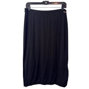 T Tahari black side slit modal stretch midi go skirt size M